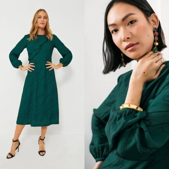 Tuckernuck NEW Pine Twombly Draped Macie Long Sleeve Formal Midi Dress Size XS